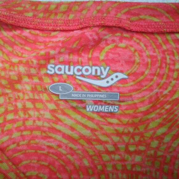 Saucony Ladies Size Large Orange Pink & Lime Green Long Sleeve Athletic Top - Picture 3 of 8